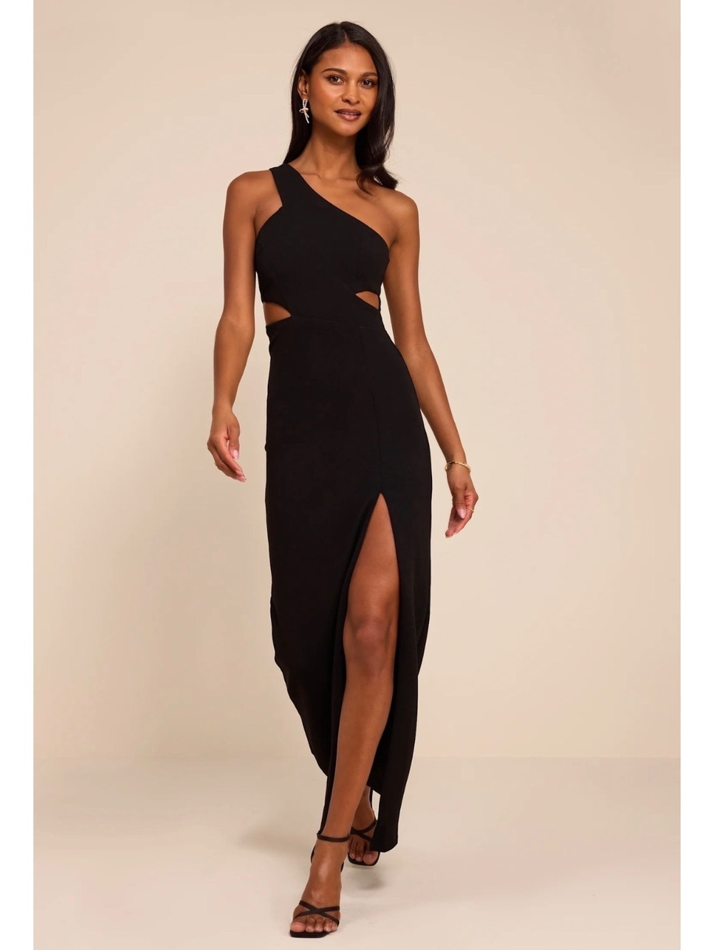 NWT Lulus Show-Stopping Style Black One Shoulder Cutout Maxi Dress S